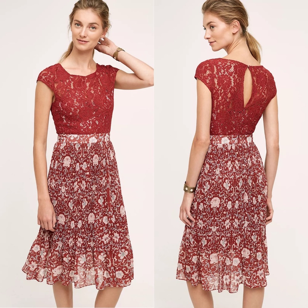Anthropologie Plenty by Tracy Reese Pleated Red Floral Print Arcadia Dress